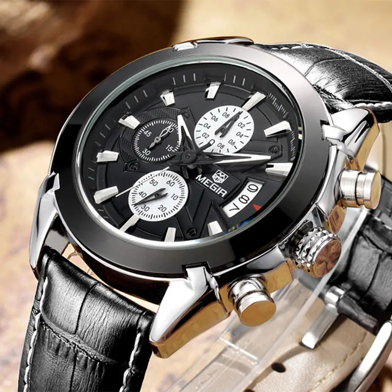 MEGIR мужские часы люксовый бренд хронограф водонепроницаемые кварцевые наручные
