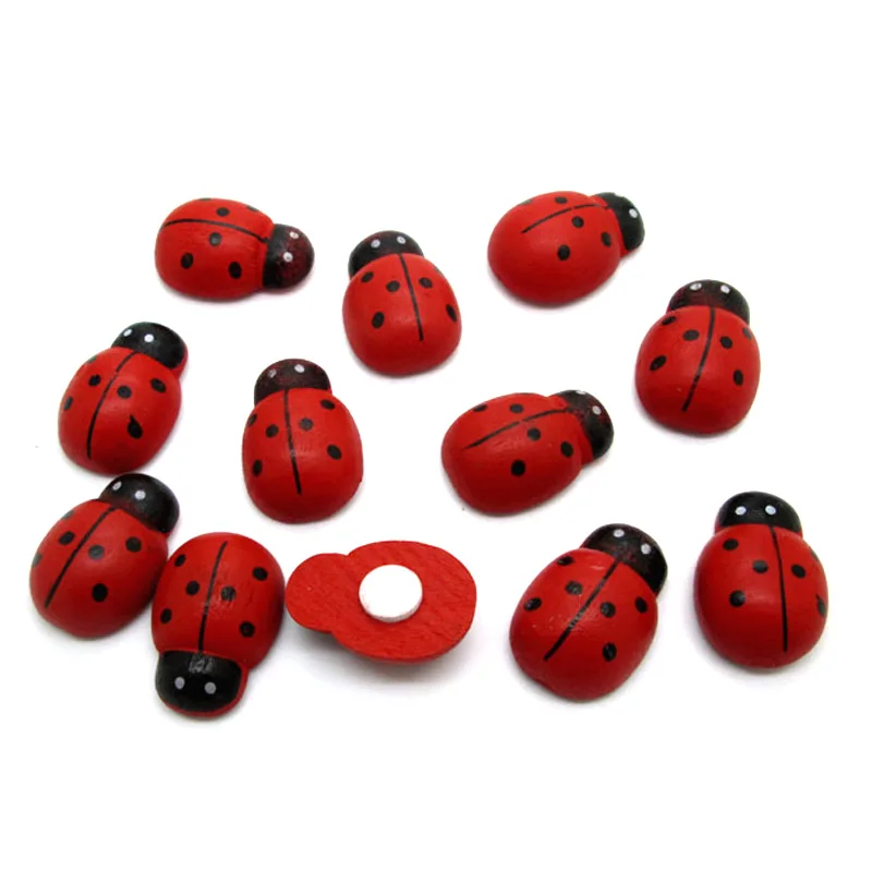 50 шт. Красная божья коровка деревянные швейные кнопки для одежды плоский задник