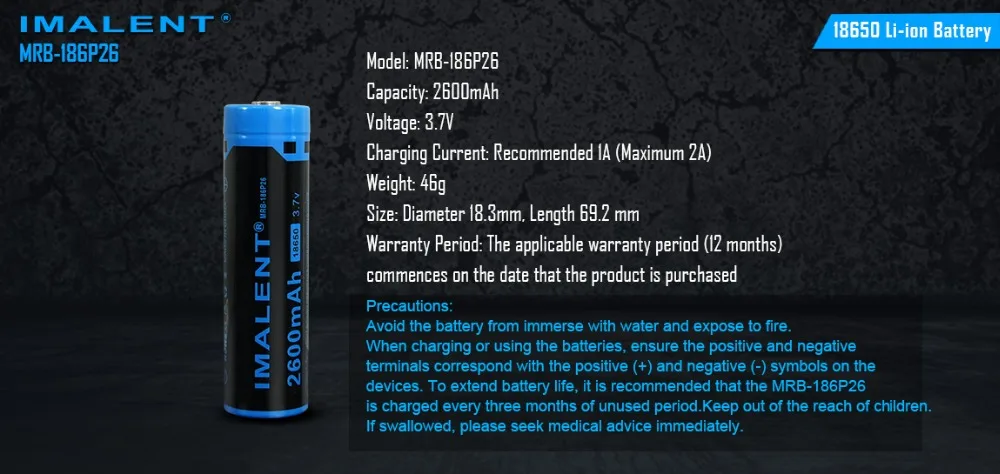 4 шт. IMALENT MRB 186P26 18650 2600 мАч 3 7 В литий ионная аккумуляторная батарея высокая