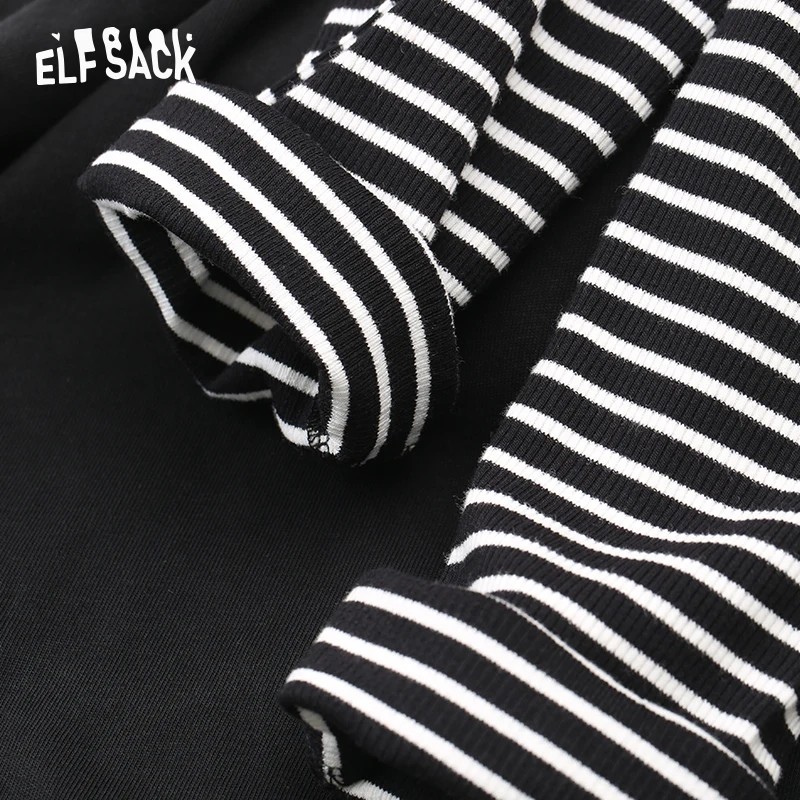 ELFSACK Хлопковые женские футболки в полоску с мультяшным принтом осень 2019 модные