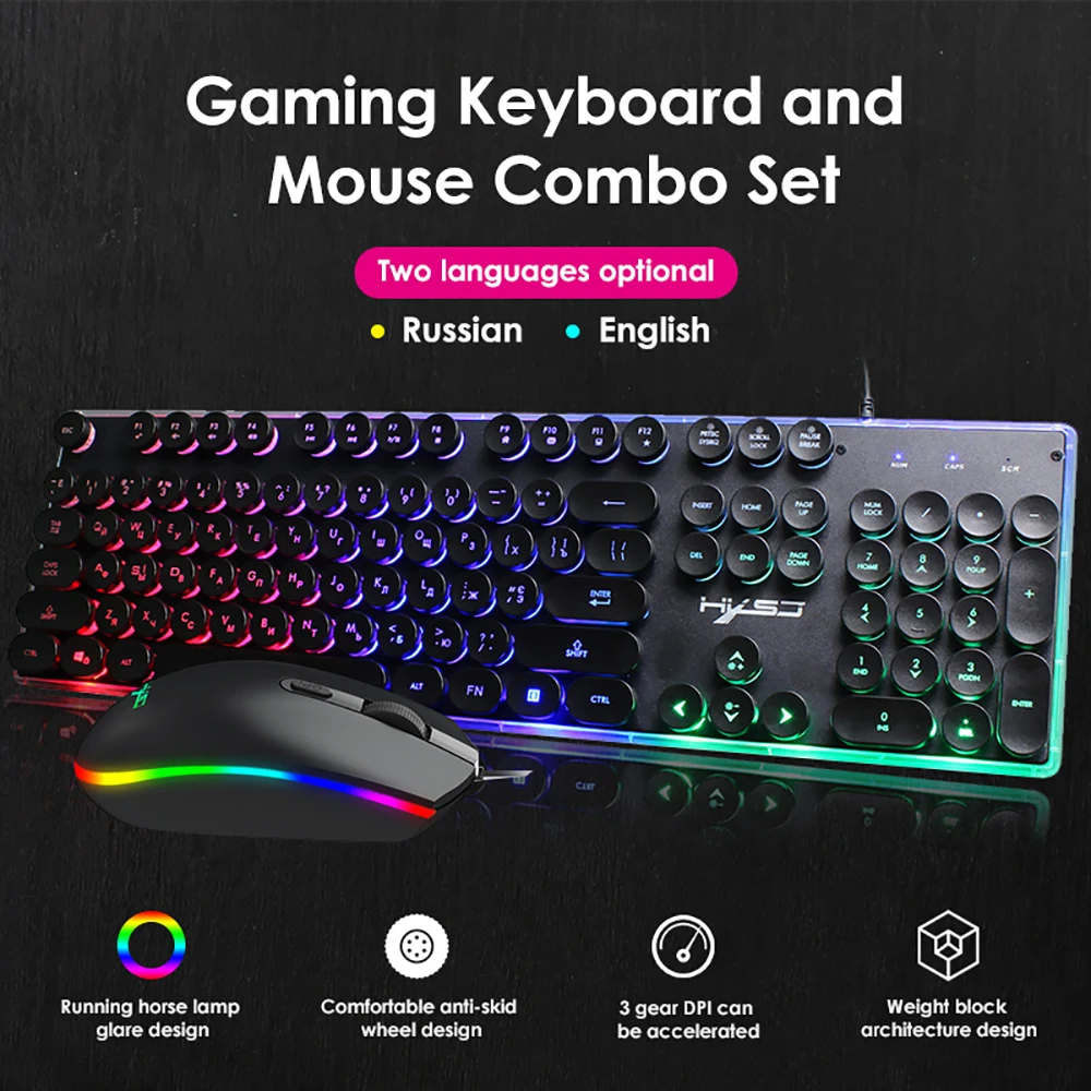 VicTsing XR450 PC Gamer клавиатура мышь комплект с подсветкой игровая 104 клавиш и 1600 dpi для