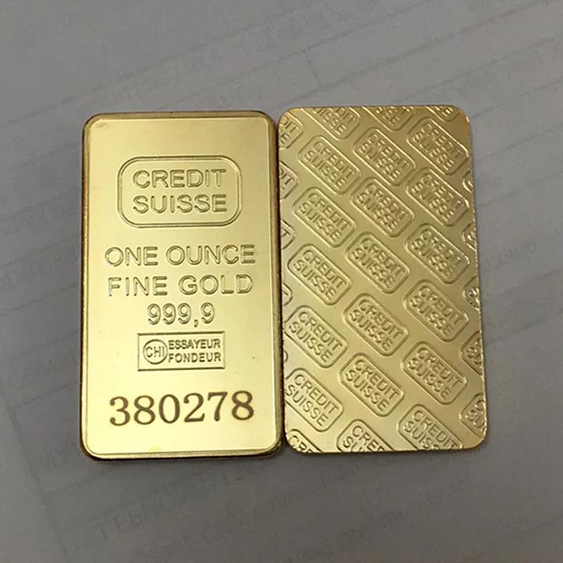 10 Pcs Non Magnetic Credit Swiss Bullion Bar 1 OZ Real Gold Plated Ingot Collectible Badge Coins With Different Serial Number