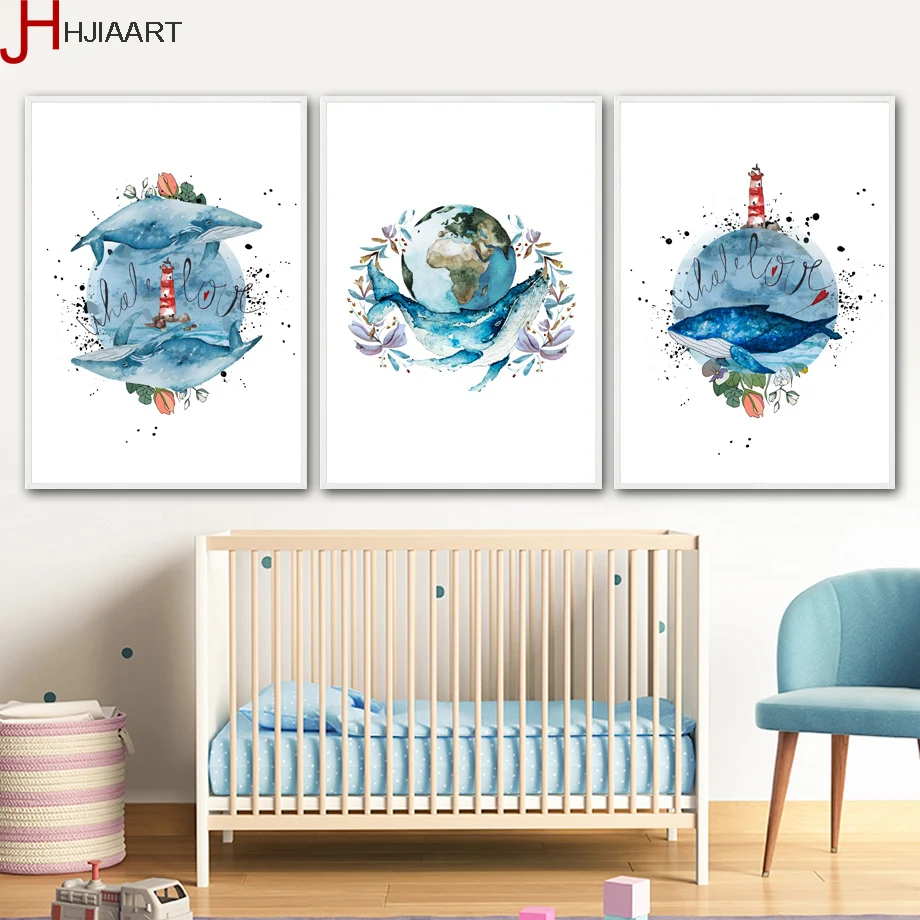 Океан КИТ замок стены искусства Печать холст Картина скандинавский постер