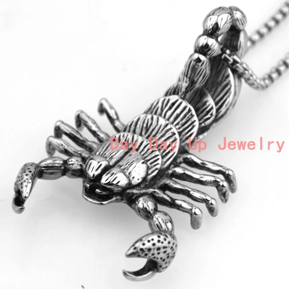 82*60MM 56G Heavy Cool Silver Black Scorpions Biker Jewelry 316L Stainless Steel Men's Pendant Necklace High Quality Free Chain |