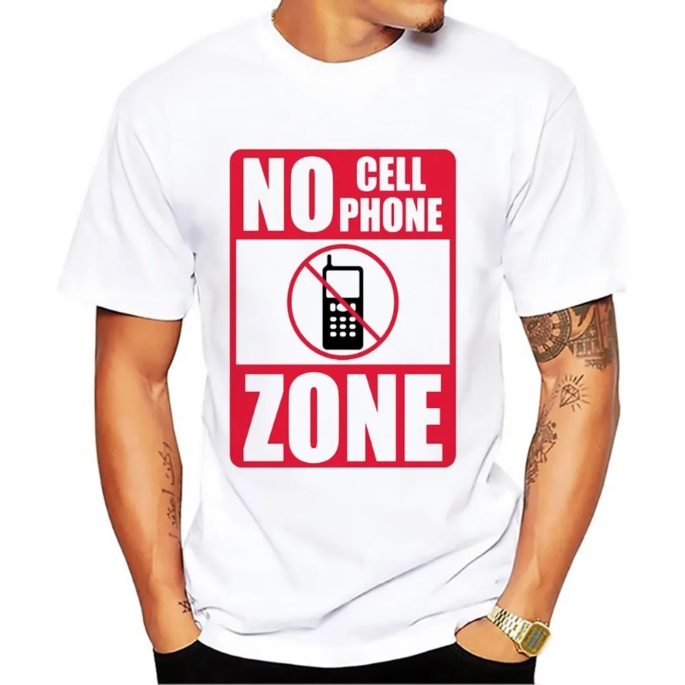 Мужская футболка с надписью NO PHONE FREE ZONE белая Повседневная дышащая модные мужские