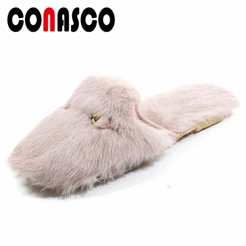 CONASCO/Новые Модные Теплые Меховые Туфли лодочки с петлей на пятке Сезон осень зима
