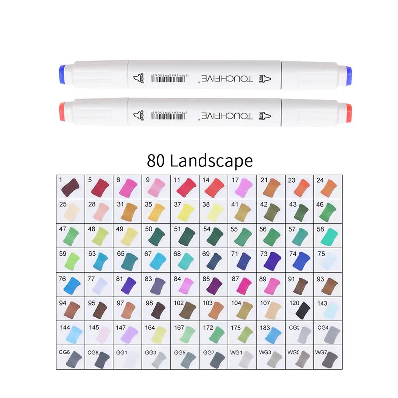 WHITE-80LANDSCAPE TOUCHFIVE 168 эскиз маркеры кисти ручки набор манга цветные маркеры набор двойная головка художественный поставщик краски ручка маркер для рисования для студентов - Цвет: WHITE-80LANDSCAPE