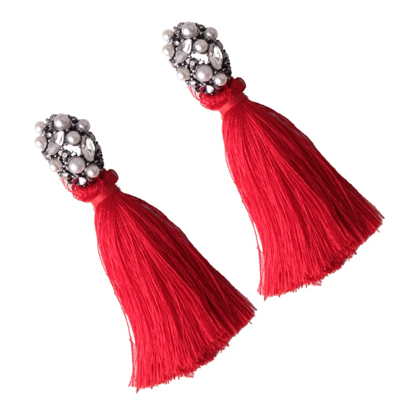 Для женщин Кристалл Стразы ленточки серьги Великолепные ретро Boho длинной