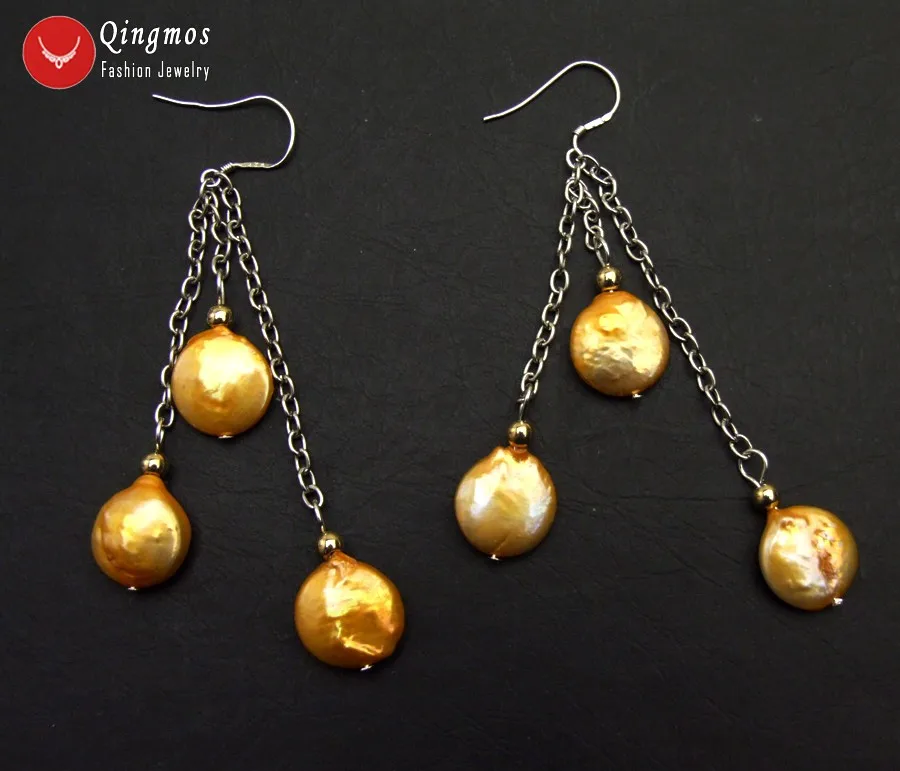 Серьги-подвески женские с натуральным жемчугом 14 мм 3 дюйма