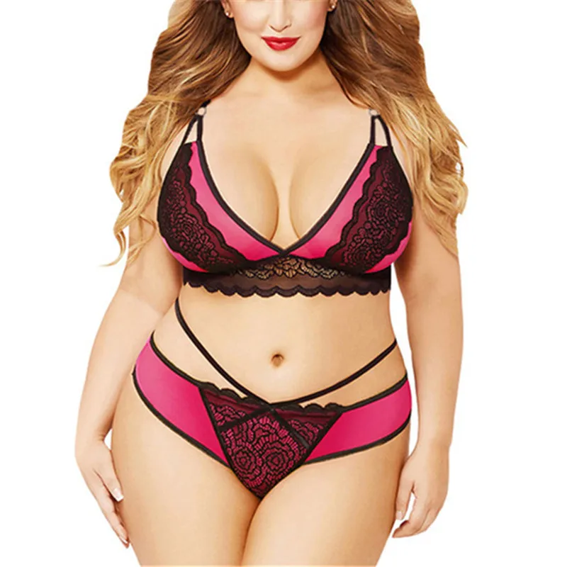 Rose Red Set Сексуальный кружевной комплект с бюстгальтером для женщин, плюс размер, без косточек, бюстгальтер, нижнее белье, прозрачный бесшовный бюстгальтер с полыми трусиками, комплект нижнего белья в сеточку - Цвет: Rose Red Set