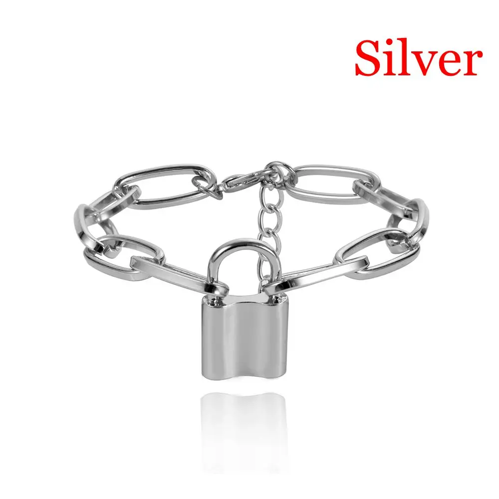 silver bracelet 1 предмет; Новинка; модные сапоги в панковском стиле, ювелирные изделия цвета: золотистый, серебристый цветной висячий замок кулон Цепочки и ожерелья Нержавеющая сталь Rolo цепного каната Цепочки и ожерелья - Окраска металла: silver bracelet