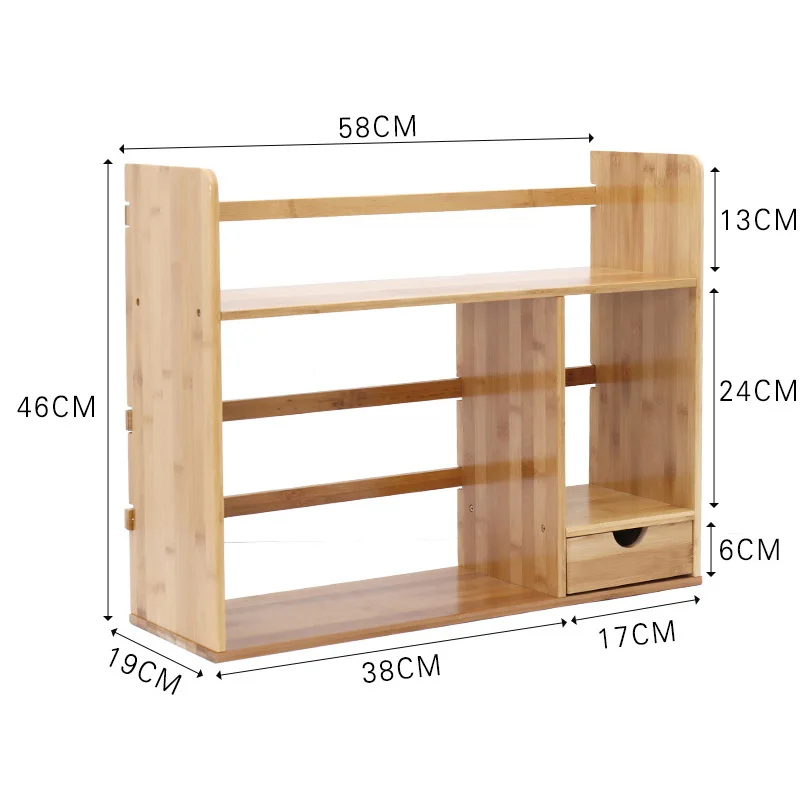 58cm one drawer Натуральный Бамбук настольная книжная полка столешница книжный шкаф офисные принадлежности стол хранения Органайзер подставка для демонстрации украшений книжная полка - Цвет: 58cm one drawer