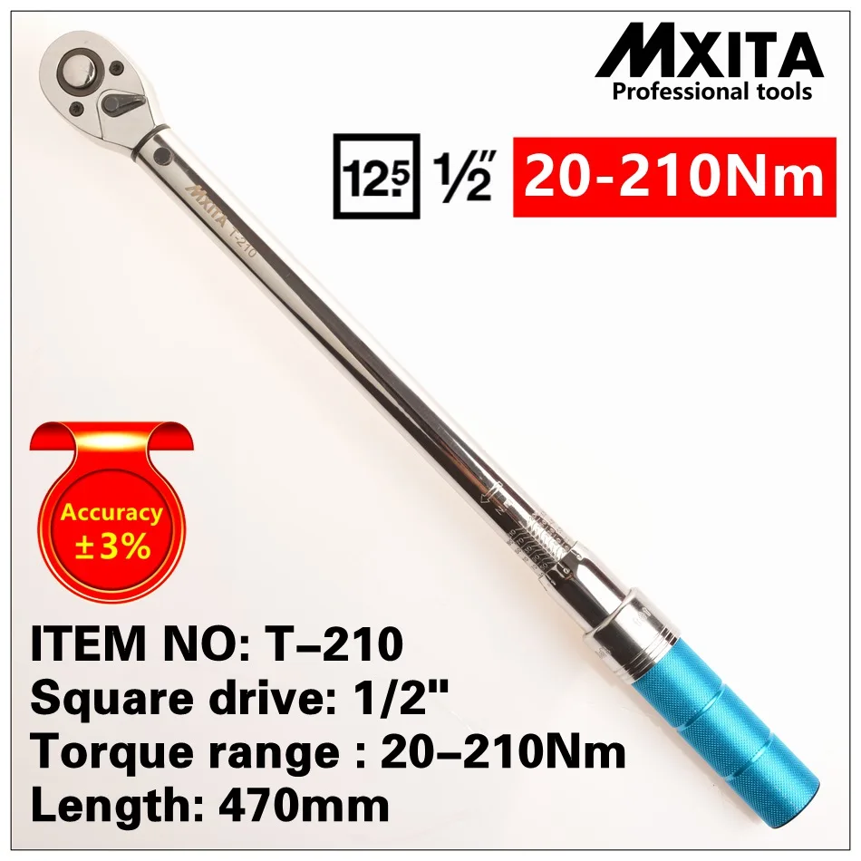 MXITA точность 3% 1/2 20-210Nm Высокоточный профессиональный ключ с регулируемым
