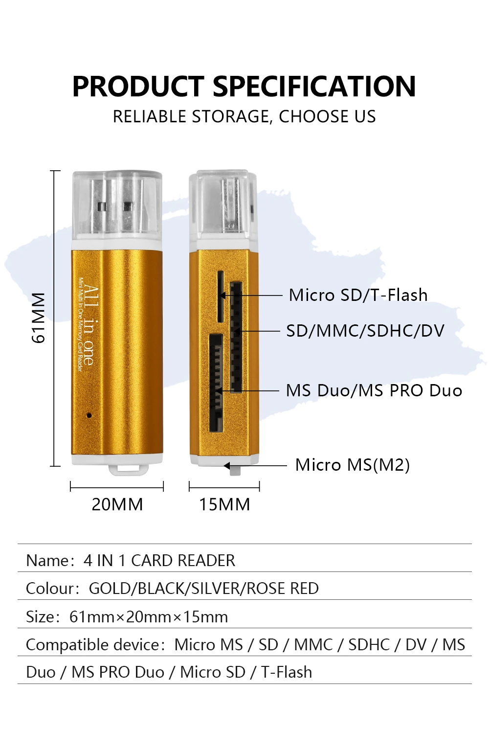 Новое поступление, устройство для чтения карт памяти для T-flash/MS/M2/SD карт, все в 1, устройство для чтения карт Micro SD, USB 2,0, кардридер