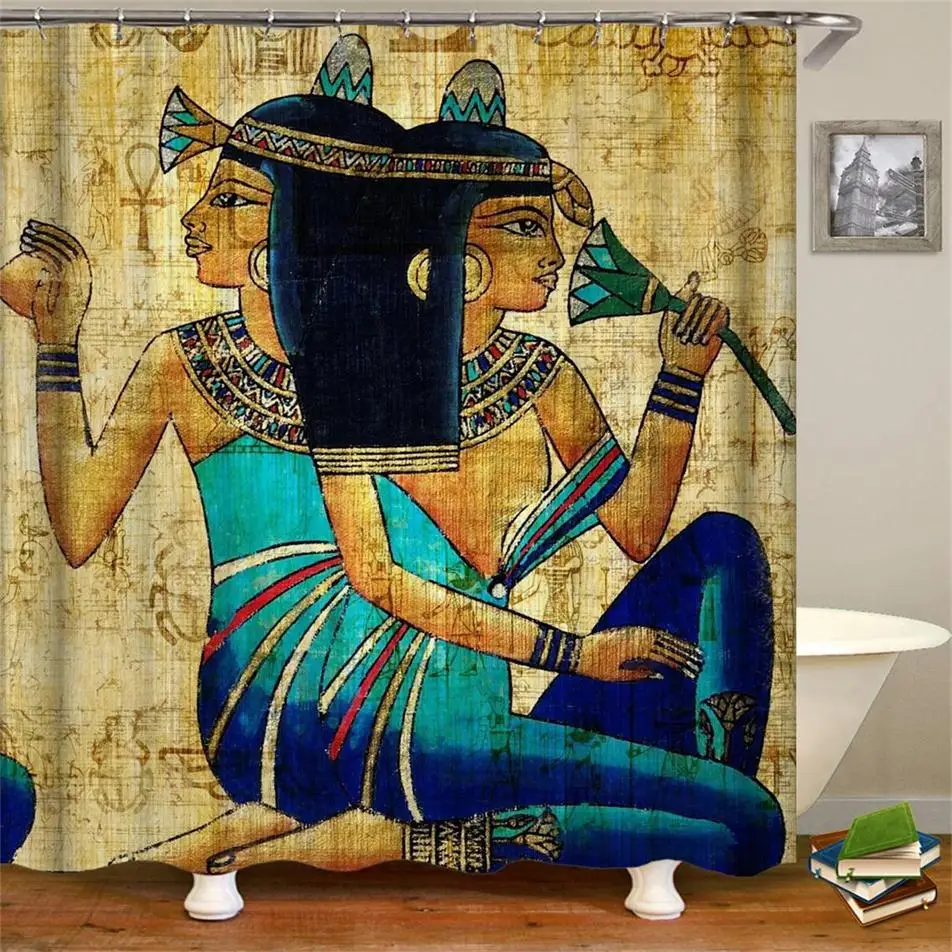 

Dafield Egyptian Art Shower Curtain Old Traditional Print Bath With Hooks