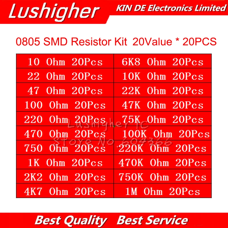 20 значений * шт. 400 0805 SMD комплект резисторов 5% 1/8 Вт (10 Ом ~ 1 м ом) компоненты Diy набор