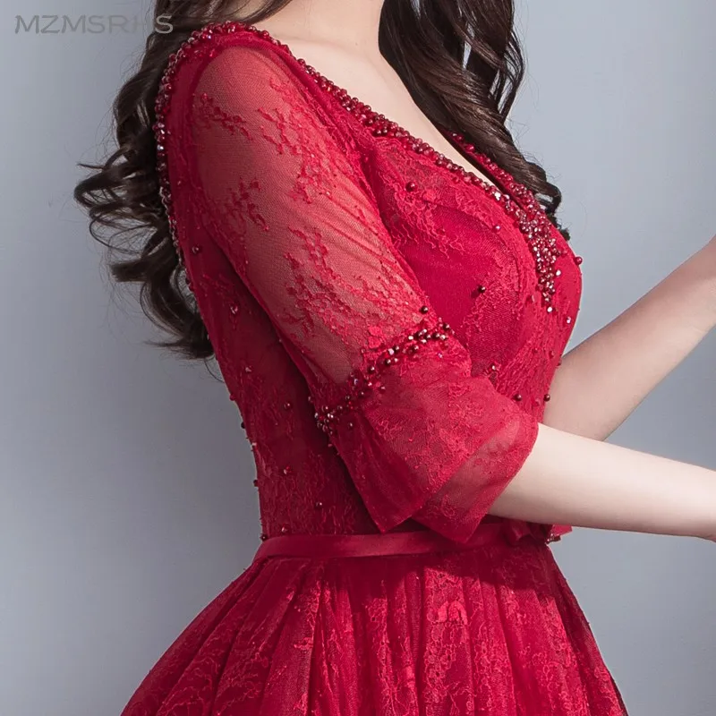 Женское вечернее платье с а-силуэтом Бордовое до пола V-образным вырезом и