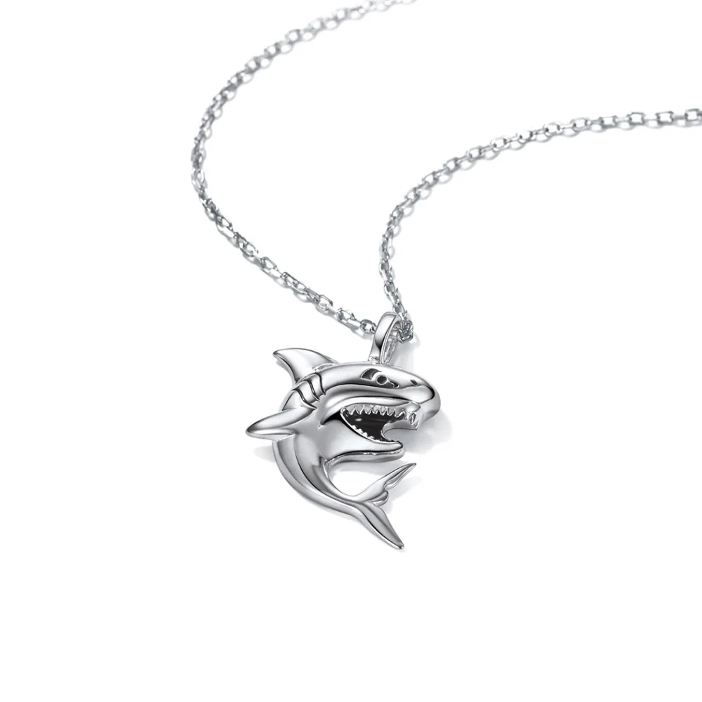 U7 925 Sterling Silver Shark Necklace Sea Animal Pendant & Chain Men Women Fine Jewelry Gift  Wholesale
