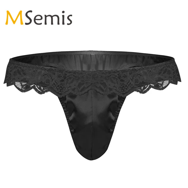 

Mens Lingerie Underwear Bulge Pouch Low Rise Ruffle Lace Shiny High Cut Bikini Briefs Panties
