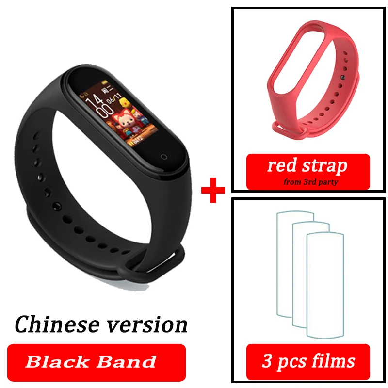 black CN red Xiaomi Mi-браслет 4 смарт-Браслет фитнес-браслет MiBand Band 4 Частота сердечных сокращений большой сенсорный экран сообщение Smartband - Цвет: black CN red