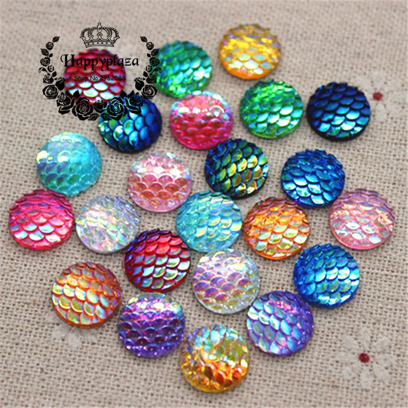 

12 мм 100 шт. смола AB Bling Fish Scale Flatback Стразы Круглый Кабошон фотоэлемент для поделок своими руками