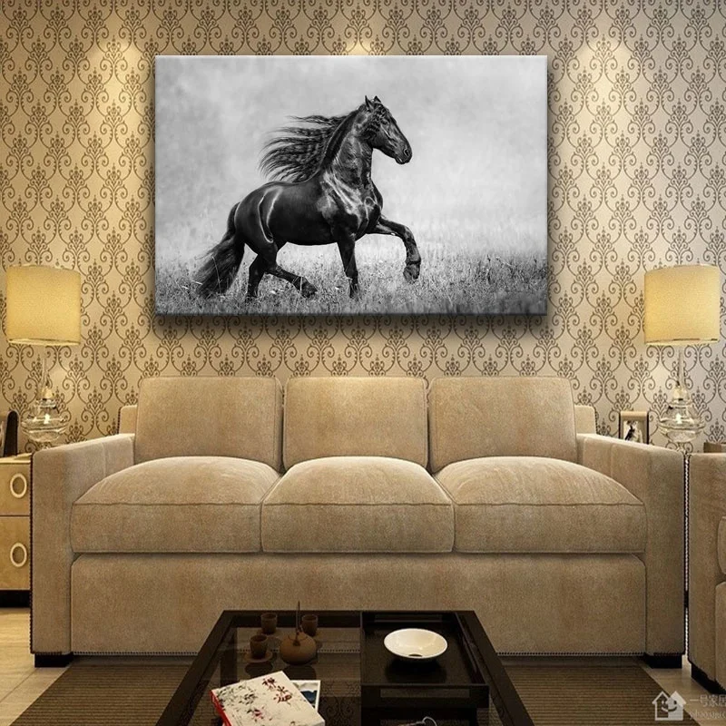 Wall Art Canvas Pictures 1 Piece Horse Black Animals Painting Printed For Living Room Abstract Poster Home Decoration Frameworks | Дом и сад
