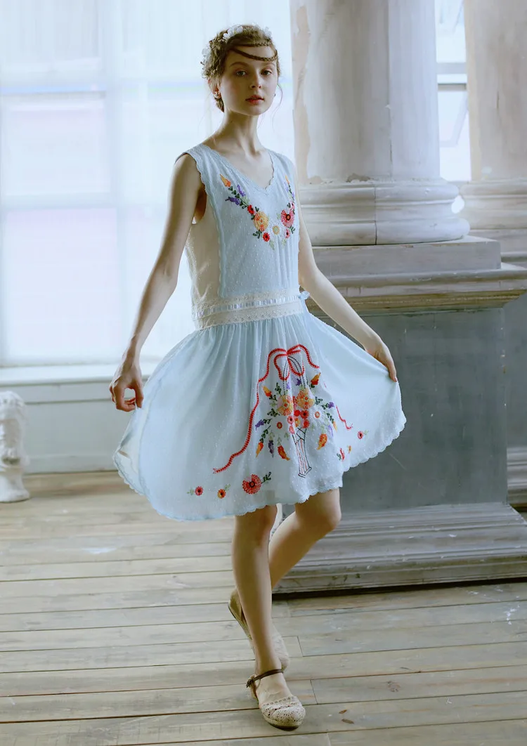 Женское платье в горошек с вышивкой|lynette's chinoiserie|polka dotdress dress |