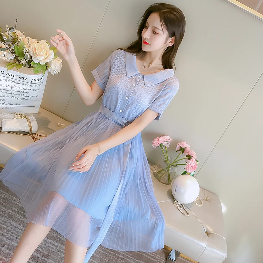 Летнее платье рубашка в винтажном стиле модель 2020 года элегантные женские синие