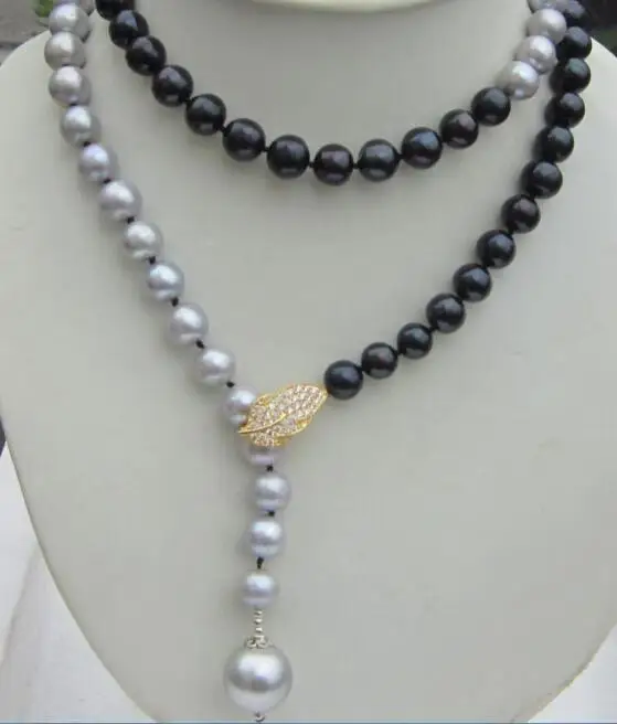 

elegant 36" beautiful 10-11mm tahaitian black gray pearl necklace