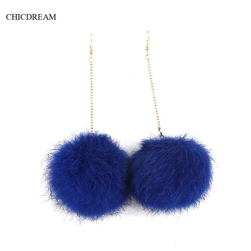 

Genuine Real Rabbit Fur Pom Pom Ball Dangle Earrings 6cm Pom Pom 7 Colors Drop Earrings Cute Christmas Gift Earring for Women