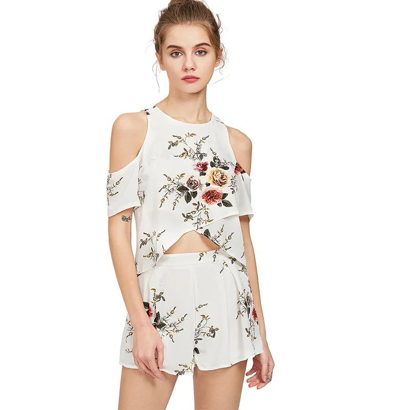 Мода 2017 г. комплект из двух предметов Для женщин летние с цветочным принтом