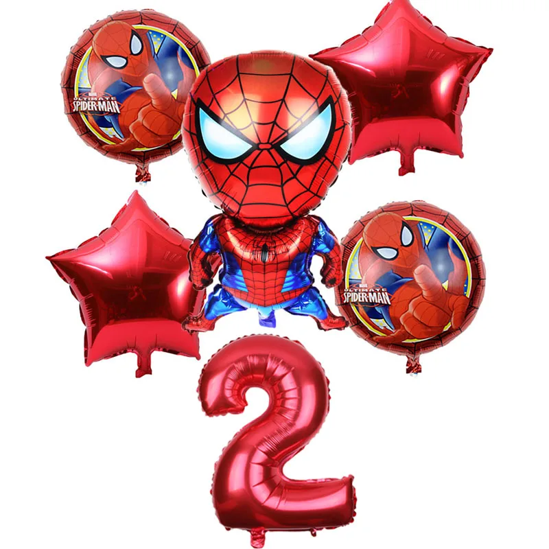 red 2 6pcs/lot Spiderman Foil Helium Balloons 30" Red Number Party Inflatable Ball Birthday Party Decoration Kids Toys Star Globos - Цвет: red 2