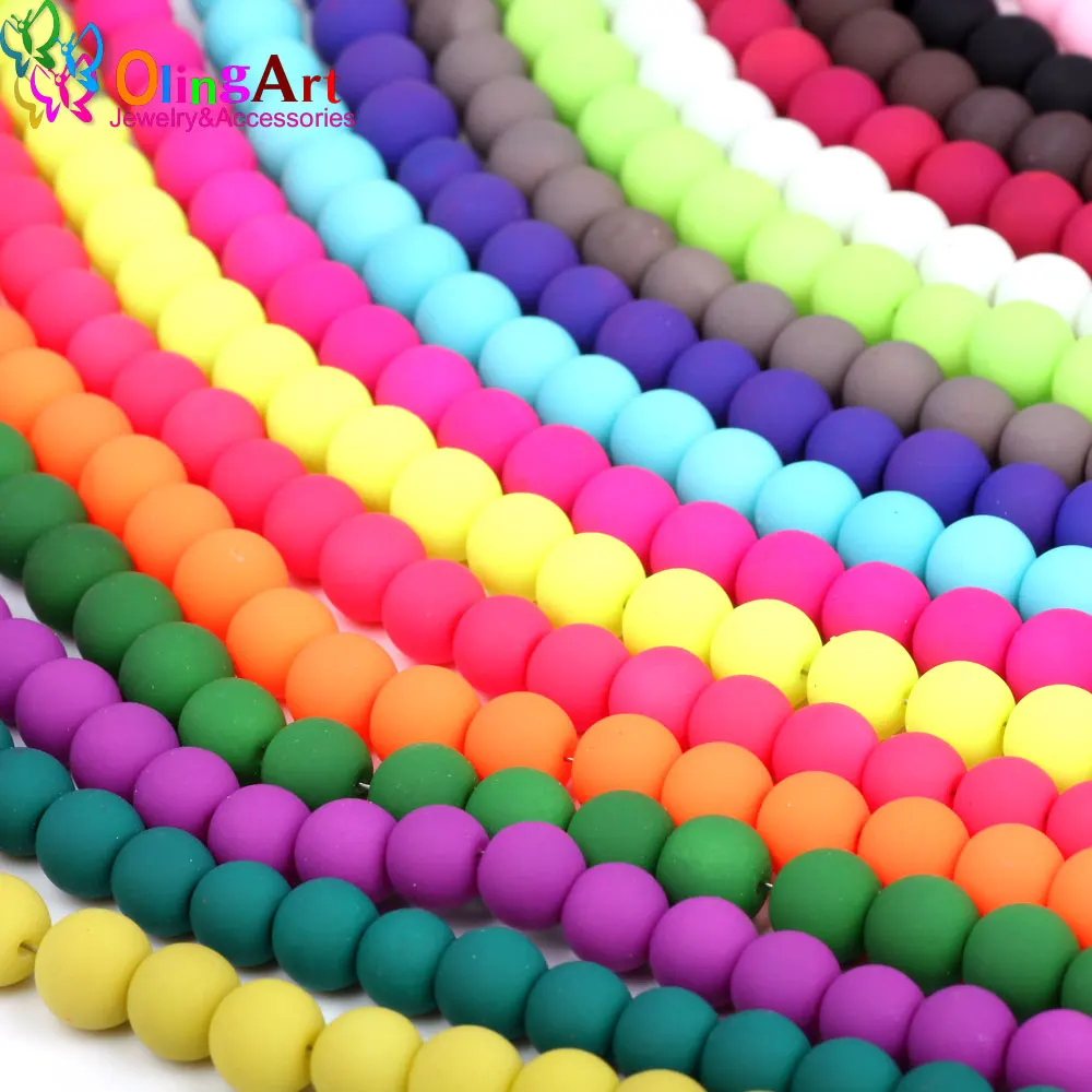 OlingArt Rubber Glass Beads High quality 12PCS 14mm Candy Color Neon Matte Loose Handmade jewelry making bracelet DIY | Украшения и