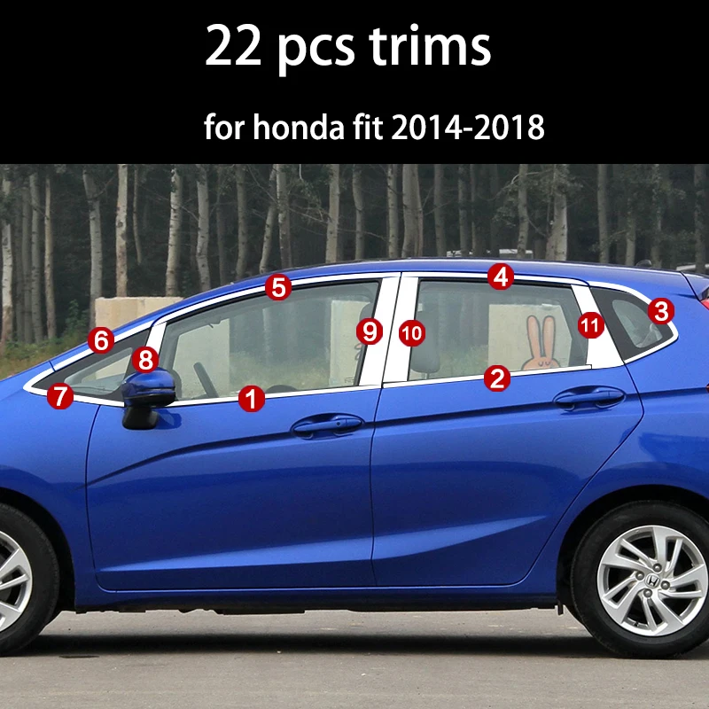 22 pcs trims Lsrtw2017 304 нержавеющая сталь окна автомобиля планки для honda fit honda jazz 2008 2009 2010 2011 2012 2013 - Название цвета: 22 pcs trims
