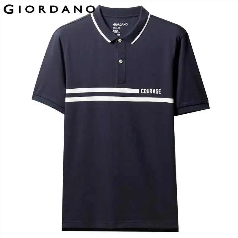 Giordano стрейчевая быстросохнущая футболка Poloс принтом на груди и короткими