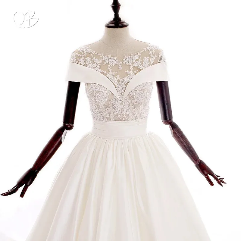 100% Real Photo Ball Gown Cap Sleeve Satin Lace Appliques Plus Size Elegant Wedding Dresses vestidos de n Custom Made DW214 | Свадьбы и