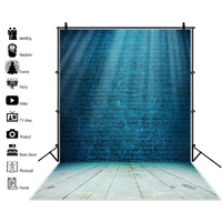 laeacco stage backdrop blue brick wall bright spotlight wooden floor party baby photographic background photocall photo studio