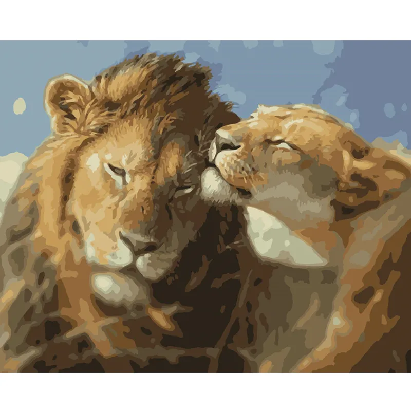 Два льва мать и сын животных DIY Цифровая живопись по номерам Современная Картина