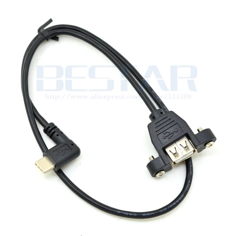 50 см локоть USB 3 1 Тип C папа под углом к 2 0 A женский монтажный кабель 5 м винт дизайн