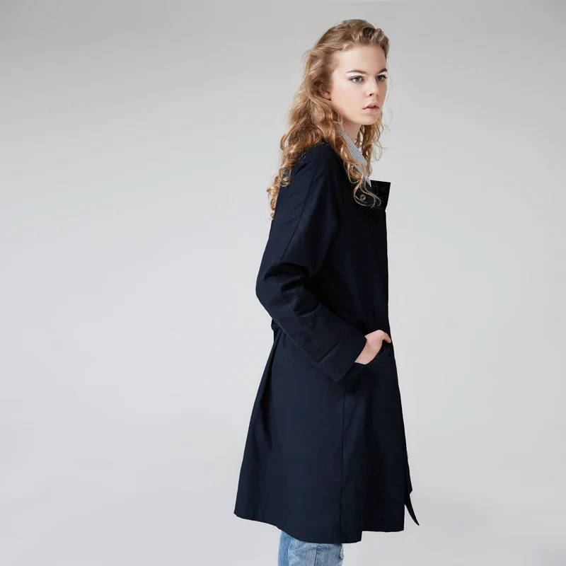 Toyouth 2019 Women Casual Button British Style Winter Long Outwear Navy Pocket Windbreaker Trench Coat With Waist Belt | Женская одежда
