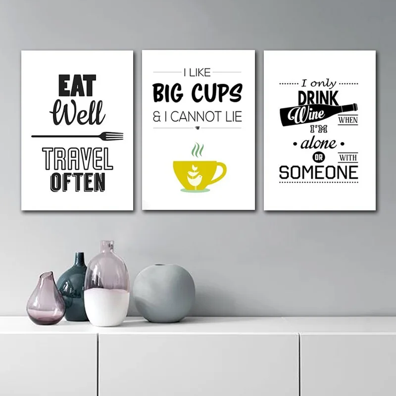 

Nordic Style Black and White Decorative Painting Modular Unframed Canvas Picture for Kitchen Decor Wall Art Poster and Prints