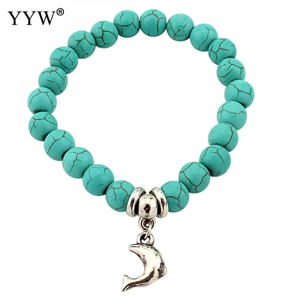 Boho Vintage Turquoises Bracelets for Women Men Cross Tree Fish Hand Pendant Charm &amp Bangles Fashion Jewelry | Украшения и