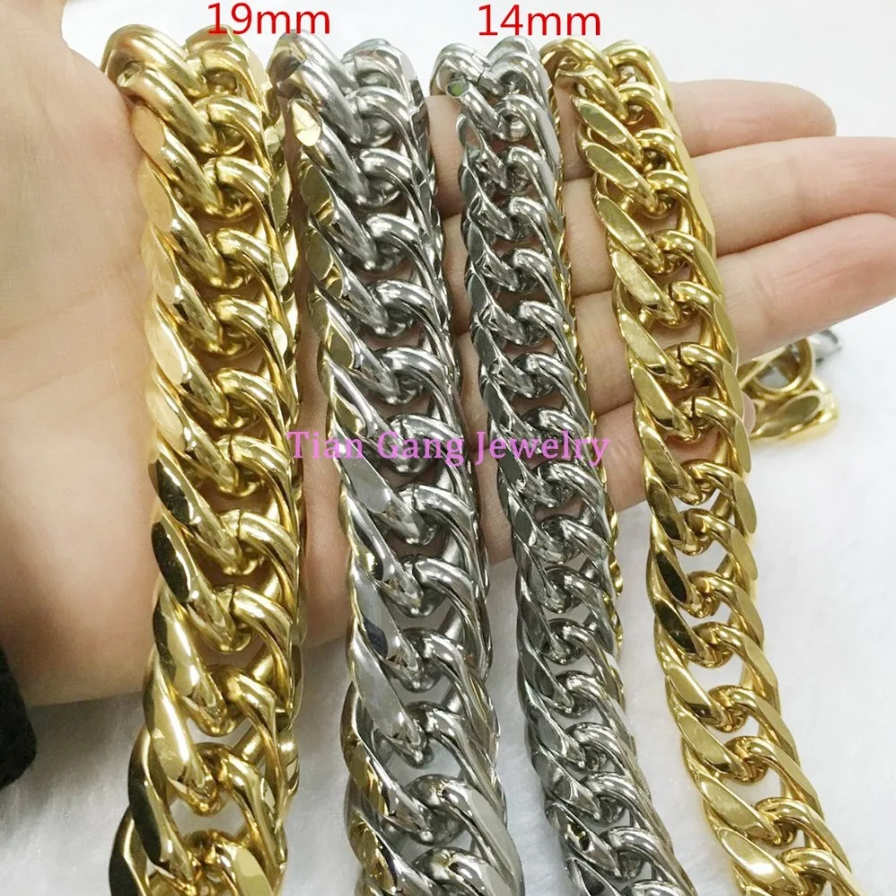 CHRISTMAS Size 8&quot-40&quot 14/19mm Width Heavy Huge 316L Stainless Steel mens Silver Color/Gold Color Curb Chain Necklace or Bracelet |