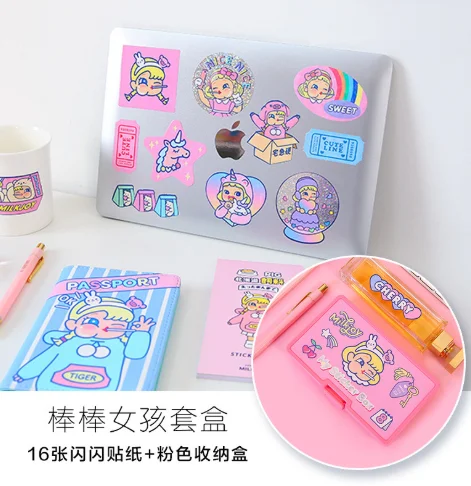Bentoy Milkjoy милые наклейки для девочек Diy Post, в том числе 16 шт., наклейки для латтоп, сумки, чашки, единорог, ПВХ, подарок для Детское портмоне