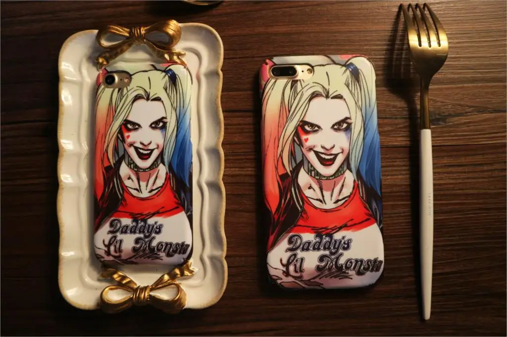 INS Same paragraph Fashion Suicide Squad Harley Quinn Joker Cases For iPhone 7 8 6 6s Plus X XR XS MAX All Inclusive 3D PC Cover |