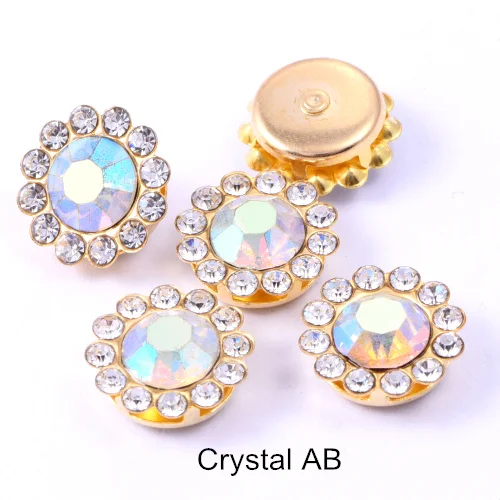 Crystal AB 20шт цветок круглой формы стразы с Золотым дном с плоской задней стороной Клей На Стразы бусины для DIY ремесло свадебное платье B1265 - Цвет: Crystal AB