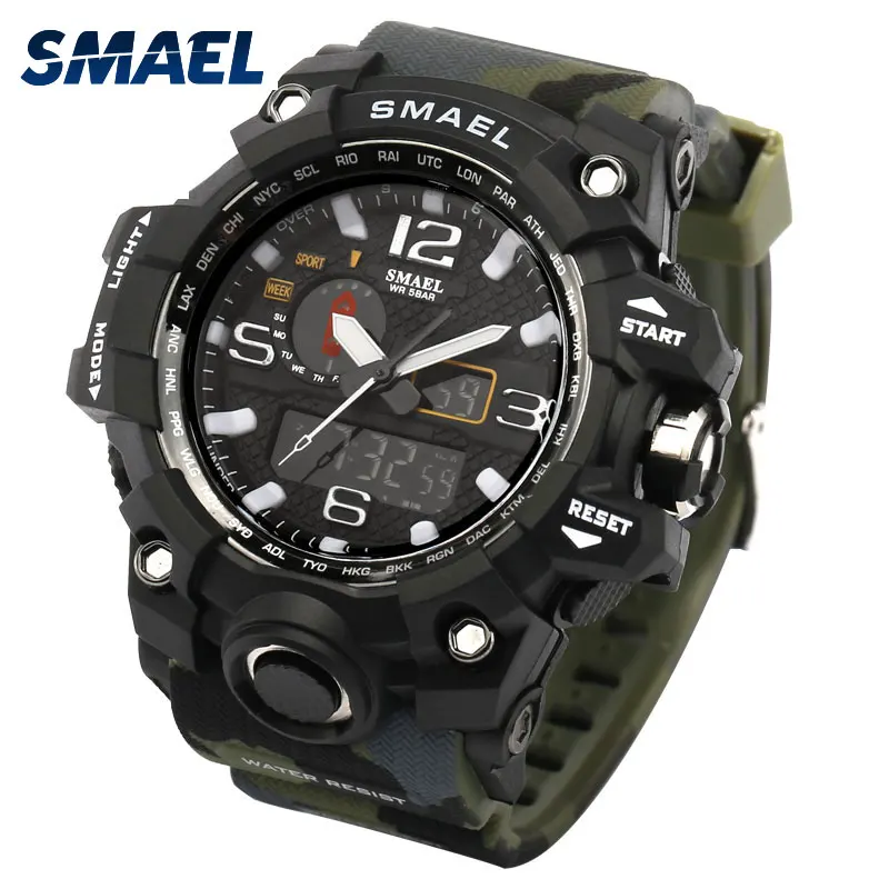 SMAEL часы мужские спортивные водонепроницаемые S SHOCK 1545B Dual Uhren наручные LED Light Relogio