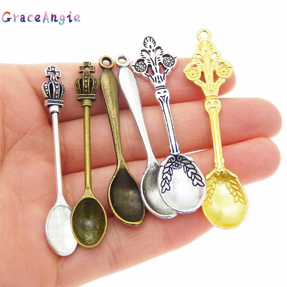

12PCS Mix Spoon Charms Zinc Alloy Antique Color Necklace Pendants Bracelet Jewelry Findings DIY Accessory