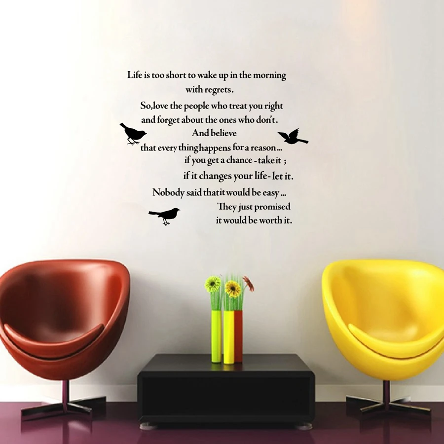 

Poem Quotes"LIFE IS TOO SHORT... " Vinyl Wall Sticker Inspirational Lettering Words Wall Decals For Home Living/Study Room Decor