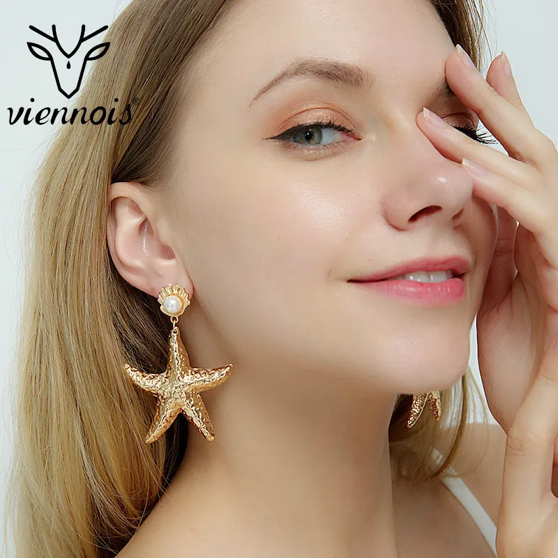 Viennois золотой сплав оболочки Серьги с жемчугом Китая по оптовым ценам в виде морской звезды длинные висячие серьги в виде капель с кристаллами в форме Для женщин